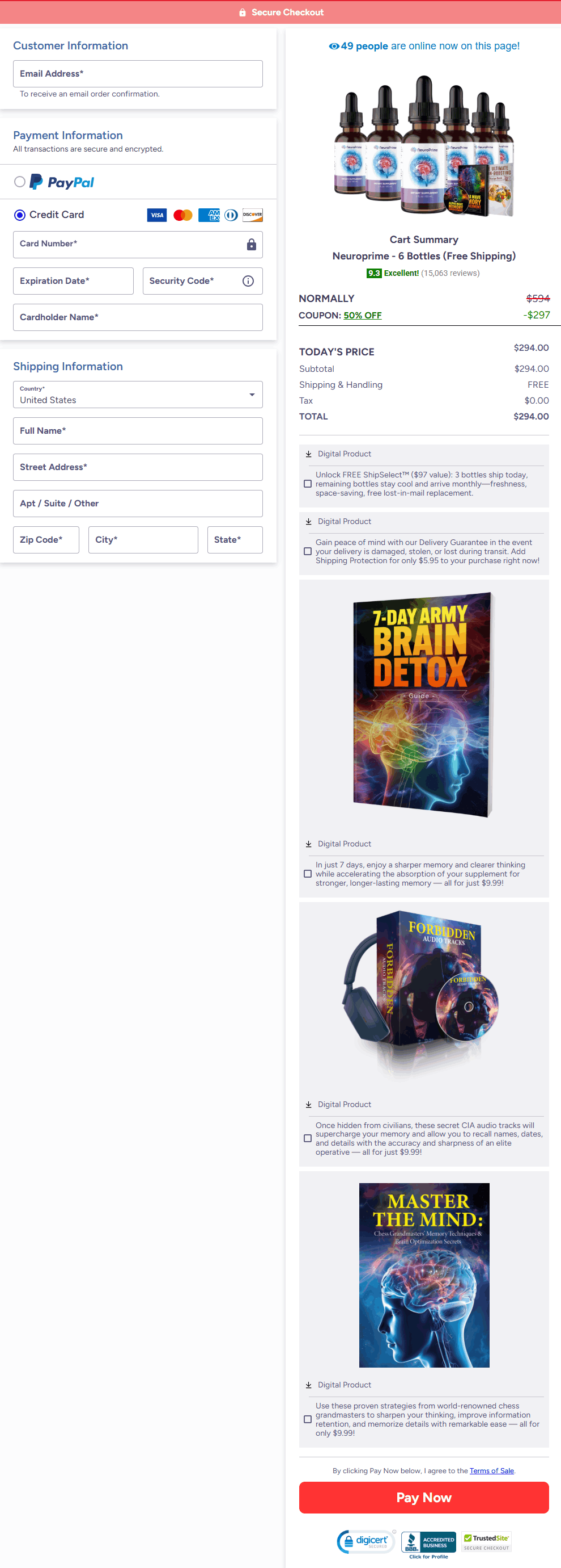 NeuroPrime Checkout page